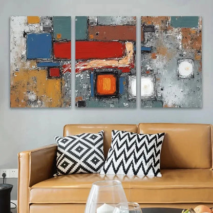 3pcs Red And Yellow Abstract Painting Wall Art Set Canvas Framed 50x70cm - High Quality Print 100% Australian Made Wall Canvas Ready to Hang