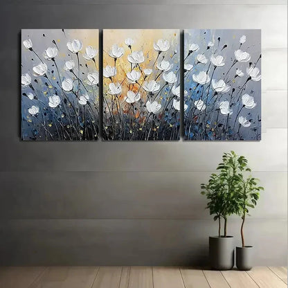 3pcs Abstract Painting Of White Flowers Wall Art Set Canvas Framed 50x70cm - High Quality Print 100% Australian Made Wall Canvas Ready to Hang