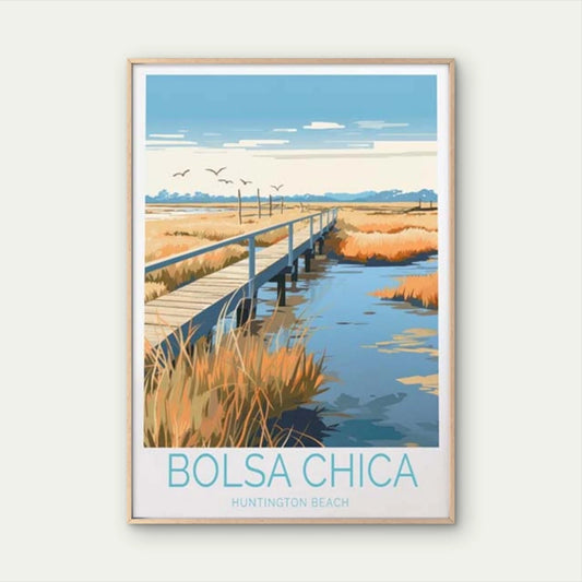 Bolsa Chica Huntington Chica, Grassland Travel Poster Print Wall Art