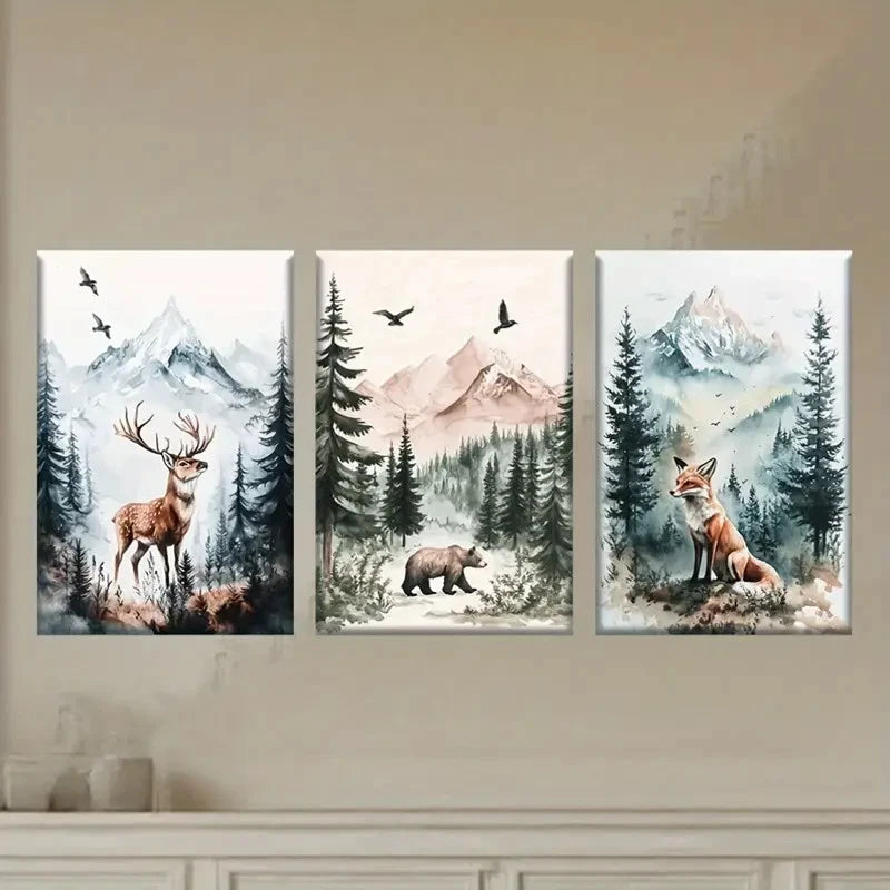 3pcs Animal Art Painting Metal Print Ready to Hang Art