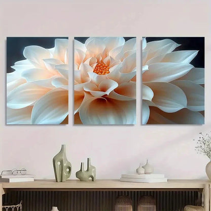 3pcs Abstract White Flower Close Up Metal Print Ready to Hang Art