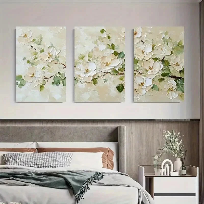 3pcs Abstract White Magnolia Flower Perfect Wall Art Set Canvas Framed 40x60cm - High Quality Print 100% Australian Made Wall Canvas Ready to Hang