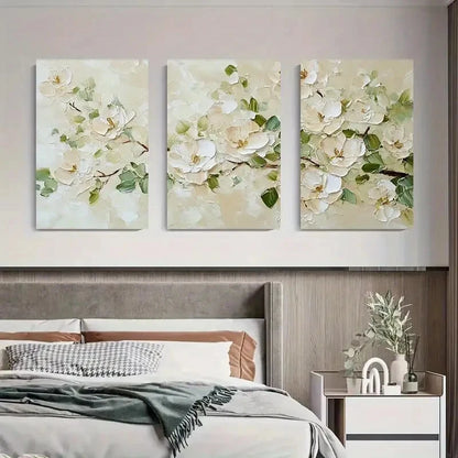3pcs Abstract White Magnolia Flower Perfect Wall Art Set Canvas Framed 40x60cm - High Quality Print 100% Australian Made Wall Canvas Ready to Hang