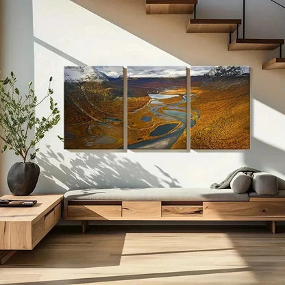 3pcs Mountain Valley & Autumn Lake Landscape Wall Art Set Canvas Framed 40x60cm - High Quality Print 100% Australian Made Wall Canvas Ready to Hang