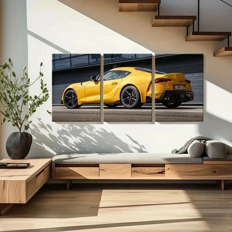 3pcs Yellow Super Car Modern Vehicle Wall Art Set Canvas Framed 40x60cm - High Quality Print 100% Australian Made Wall Canvas Ready to Hang
