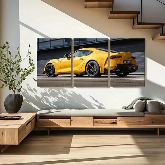 3pcs Yellow Super Car Modern Vehicle Wall Art Set Canvas Framed 40x60cm - High Quality Print 100% Australian Made Wall Canvas Ready to Hang