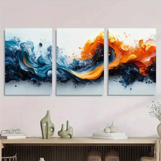 3pcs Abstract Colorful Blue Orange Graffiti White Metal Print Ready to Hang Art