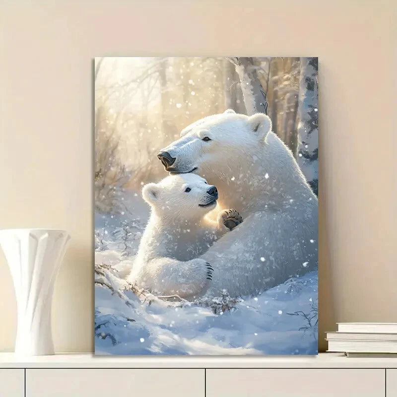 Polar Bear Family Snowy Scene Bear 40x60cm Metal Print Ready to Hang
