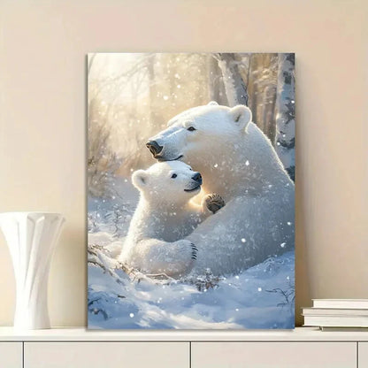 Polar Bear Family Snowy Scene Bear 40x60cm Metal Print Ready to Hang