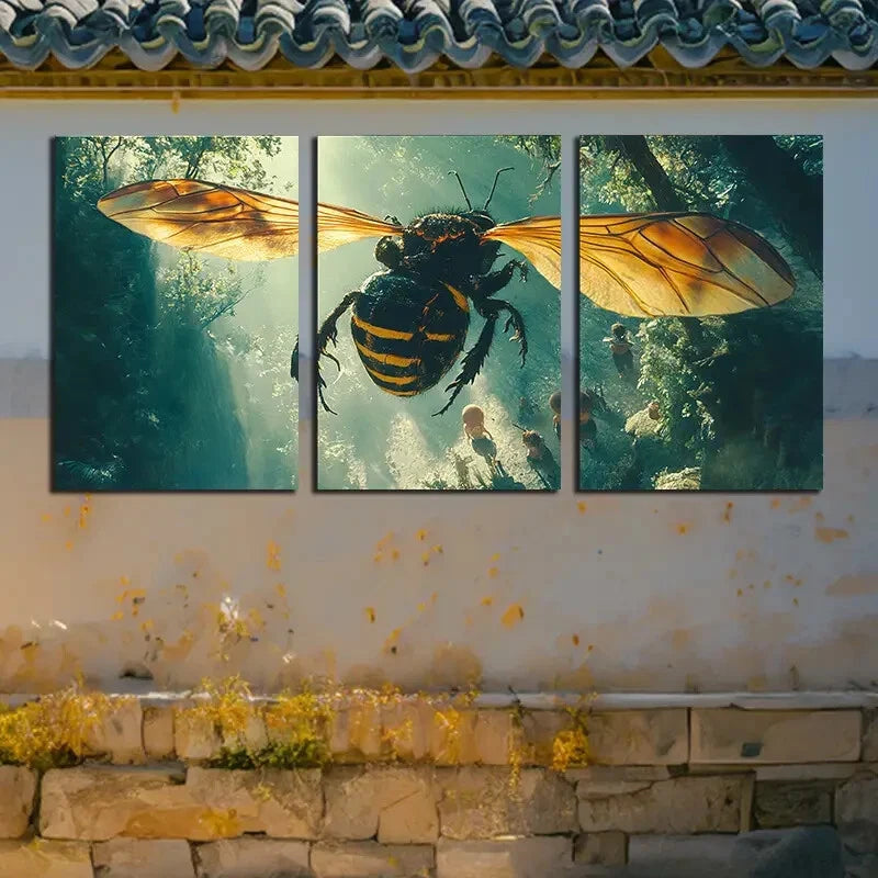 3pcs Wasps Hovering in The Forest Metal Print Ready to Hang Art