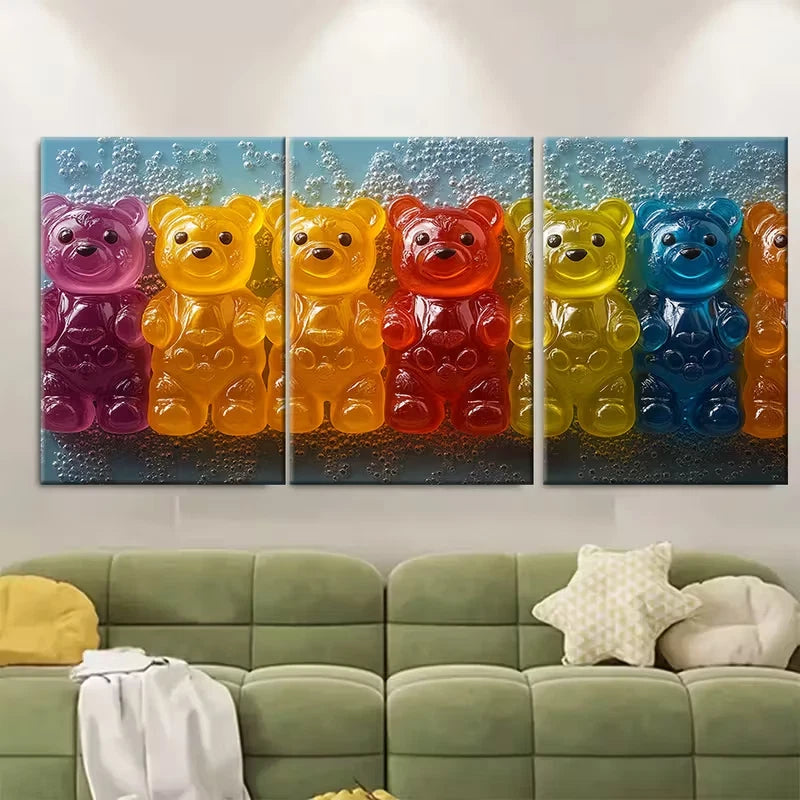 3pcs Colorful Jelly Bears Metal Print Ready to Hang Art