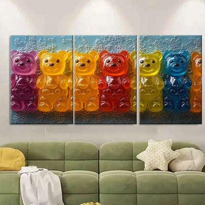 3pcs Colorful Jelly Bears Metal Print Ready to Hang Art