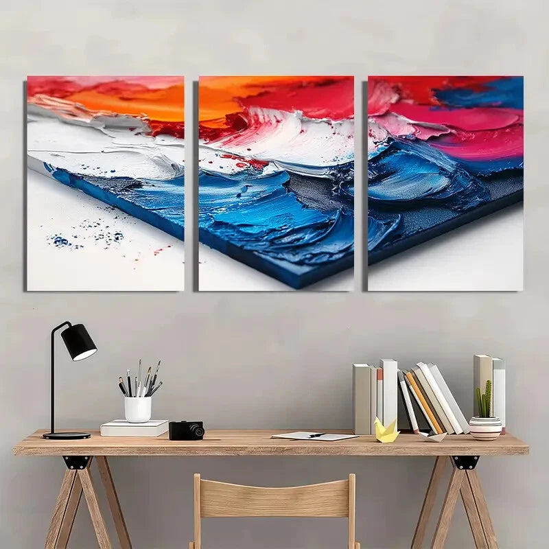 3pcs Abstract Visual Art Red Blue Art Colorful Metal Print Ready to Hang Art