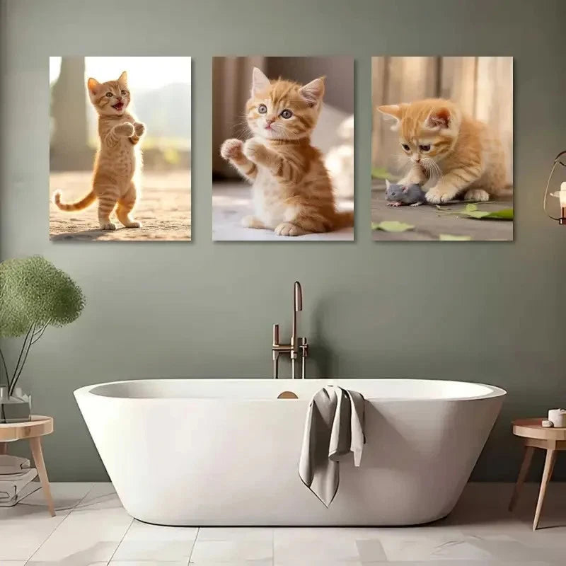 3pcs Kitten Cartoon Style Animal Decor Metal Print Ready to Hang Art