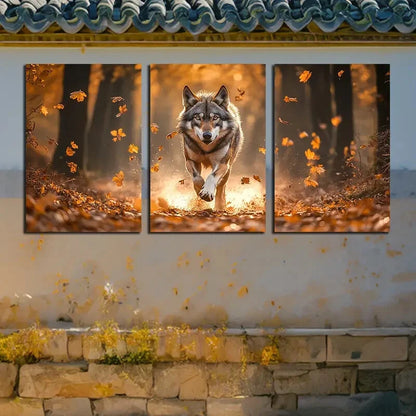 3pcs Vibrant Lonely Wolf Illustration Metal Print Ready to Hang Art