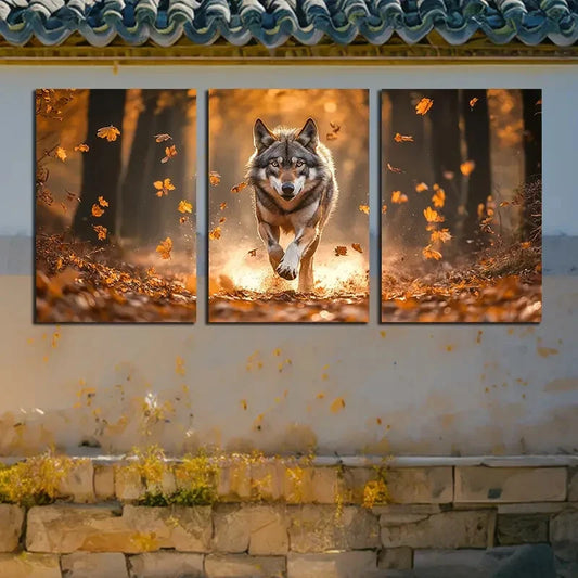 3pcs Vibrant Lonely Wolf Illustration Metal Print Ready to Hang Art