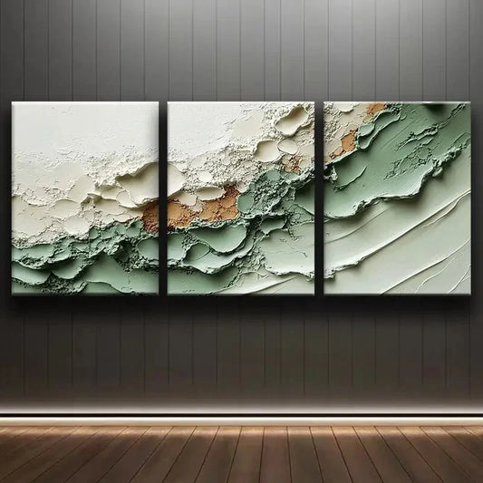 3pcs Elegant White & Green Design Metal Print Ready to Hang Art