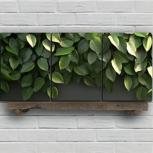 3pcs Green Leaf Plants under the Sunshine Metal Print Ready to Hang Art