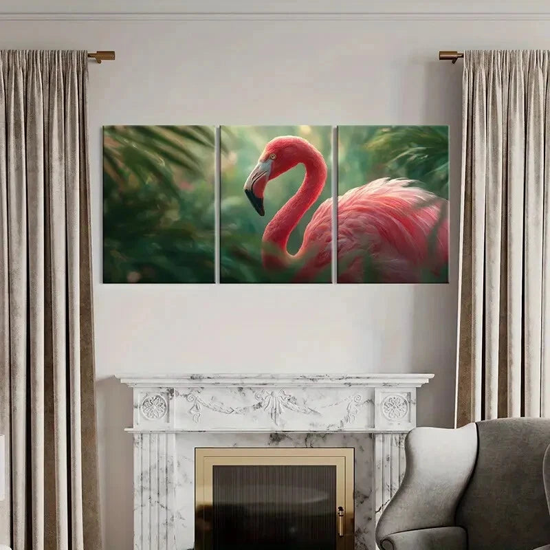 3pcs Vibrant Flamingo Illustration Tropical Jungle Metal Print Ready to Hang Art