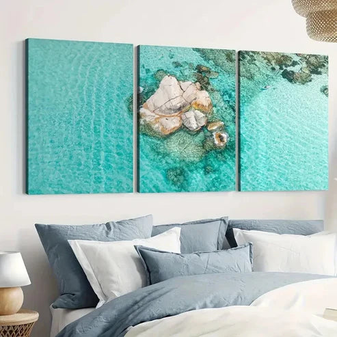 3pcs Beach Ocean Classic Paintings Stone Modern Style Wall Art Set Canvas Unframed - High Quality Print 100% Australian Made Wall Canvas
