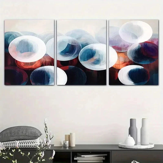 3pcs Abstract Blue & Red Circle Metal Print Ready to Hang Art