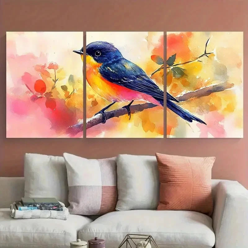 3pcs Vibrant Watercolor Bird Illustration Seasonal Metal Print Ready to Hang Art