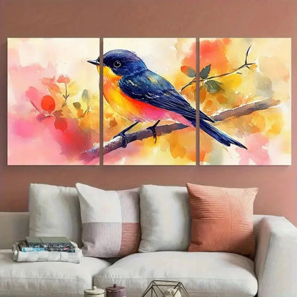 3pcs Vibrant Watercolor Bird Illustration Seasonal Metal Print Ready to Hang Art