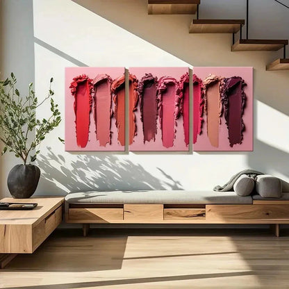 3pcs Lipstick Swatches Vibrant Colors Elegant Metal Print Ready to Hang Art