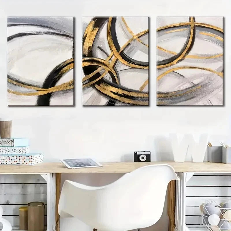 3pcs Black Golden Art Modern Art Pictures Metal Print Ready to Hang Art