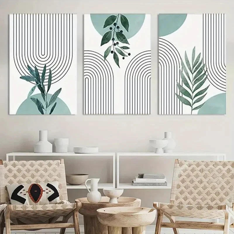 3pcs Painting Sage Green Wall Art Botanical Metal Print Ready to Hang Art