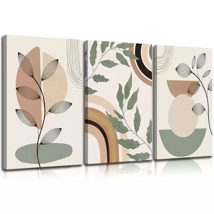 3pcs  Modern Minimalist Green Plant & Geometric Wall Art Set Canvas Framed 50x70cm - High Quality Print 100% Australian Made Wall Canvas Ready to Hang