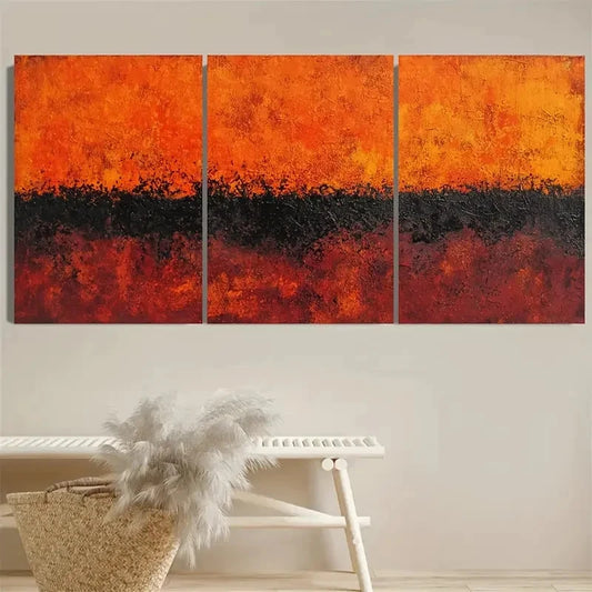 3pcs Orange Minimalist Modern Knife Stroke Art Wall Art Set Canvas Framed 50x70cm - High Quality Print 100% Australian Made Wall Canvas Ready to Hang