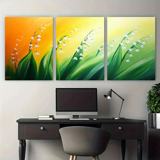 3pcs Vibrant Lilies Of The Valley Spring Flowers Metal Print Ready to Hang Art
