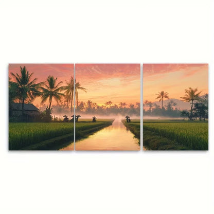 3pcs Vietnamese Countryside at Dawn Metal Print Ready to Hang Art