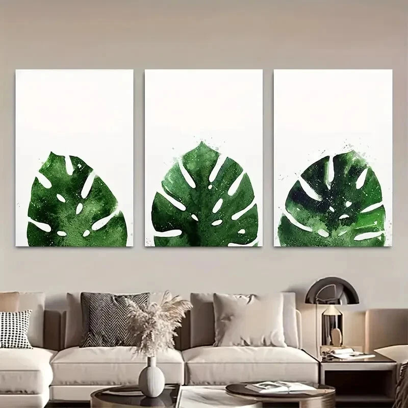 3pcs Minimalist Modern Tropical Monstera Leaf Metal Print Ready to Hang Art