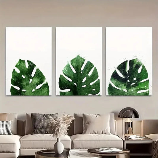 3pcs Minimalist Modern Tropical Monstera Leaf Metal Print Ready to Hang Art