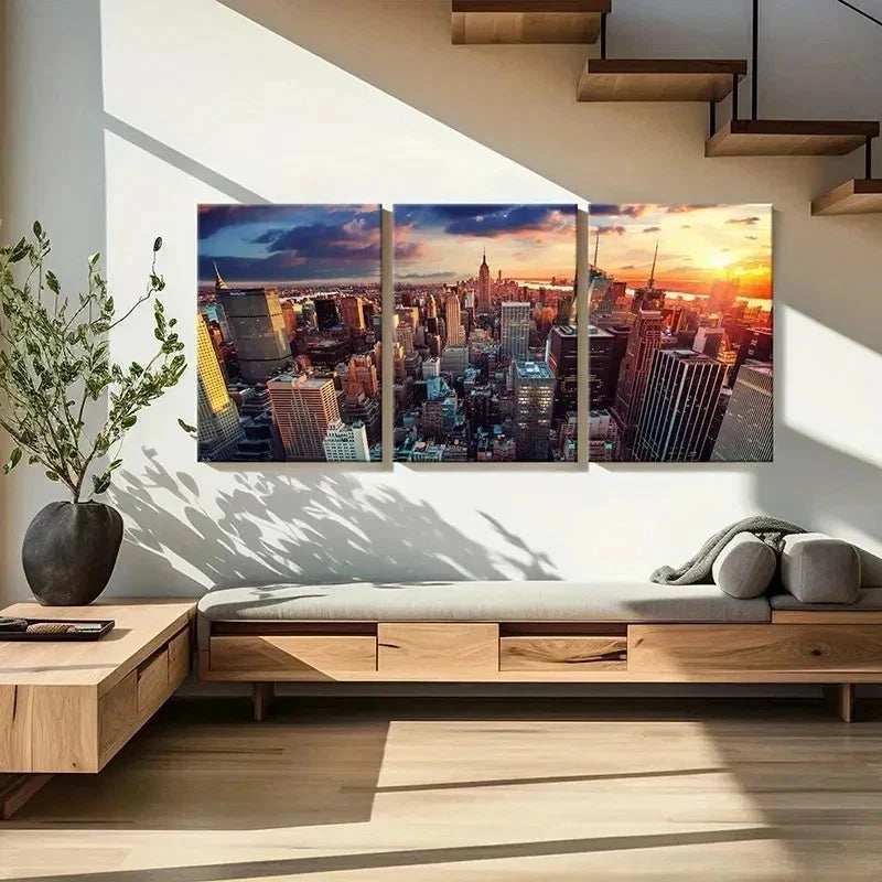 3pcs New York Empire State Building Wall Art Set Canvas Framed 40x60cm - High Quality Print 100% Australian Made Wall Canvas Ready to Hang
