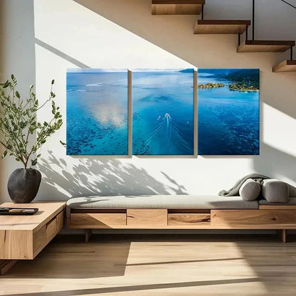 3pcs Sea Ocean Island Boat Modern Wall Art Set Canvas Framed 40x60cm - High Quality Print 100% Australian Made Wall Canvas Ready to Hang