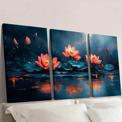 3pcs Vibrant Lotus Flower Canvas Art R Wall Art Set Canvas Framed 50x70cm - High Quality Print 100% Australian Made Wall Canvas Ready to Hang