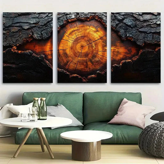 3pcs Abstract Tree Ring Design Metal Print Ready to Hang Art