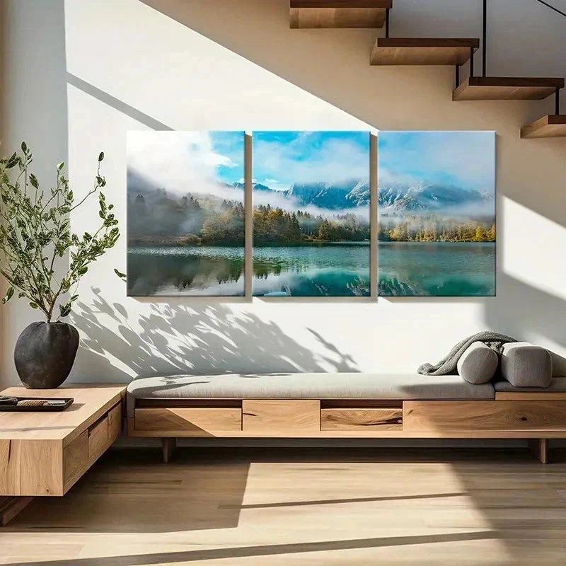 3pcs Lake Mountain Forest Modern Decor Wall Art Set Canvas Framed 40x60cm - High Quality Print 100% Australian Made Wall Canvas Ready to Hang