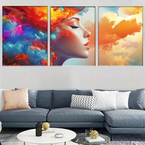 3pcs Vibrant Colorful Dreamy Abstract Woman Wall Art Set Canvas Unframed - High Quality Print 100% Australian Made Wall Canvas