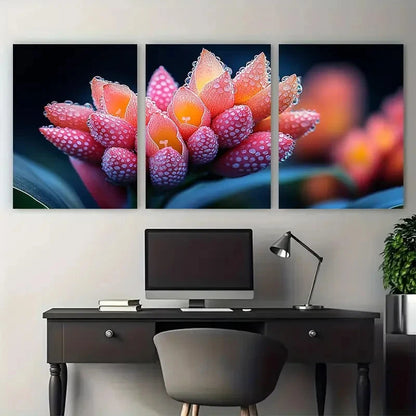 3pcs Pink Red Yellow Exotic Flower Design Metal Print Ready to Hang Art