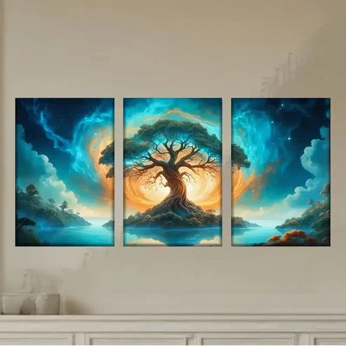 3pcs a tree with a bright sky background Wall Art Set Canvas Unframed - High Quality Print 100% Australian Made Wall Canvas - Bella Home Decor