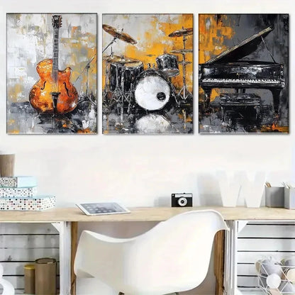 3pcs Vintage Jazz Abstract Painting Metal Print Ready to Hang Art