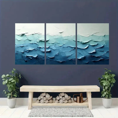 3pcsLight Green and Blue Abstract Texture Painting Metal Print Ready to Hang Art