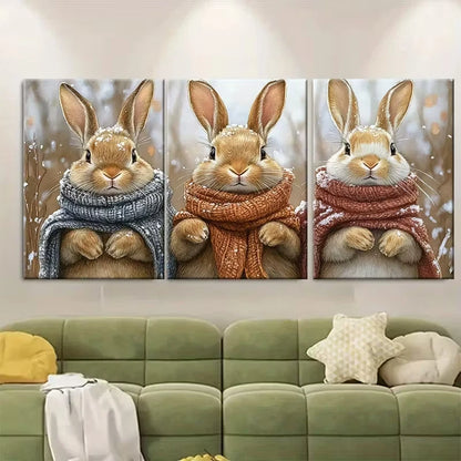 3pcs Autumn Rabbit Watercolor Metal Print Ready to Hang Art