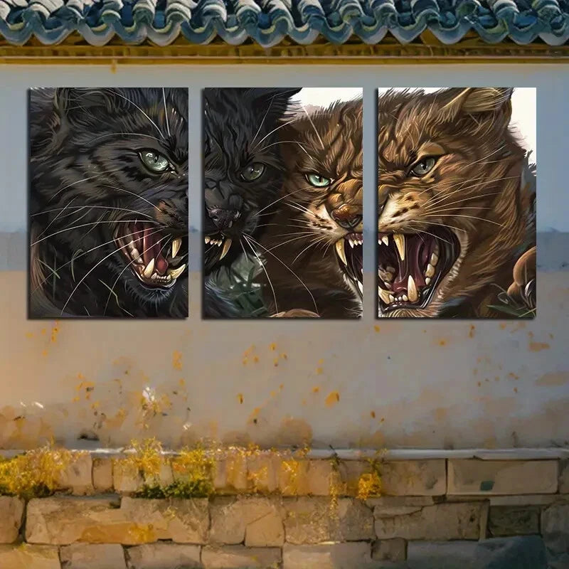 3pcs Angry Cats Animal Themed Design Metal Print Ready to Hang Art