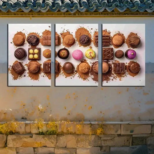 3pcs Chocolate Arrangement Illustration Metal Print Ready to Hang Art