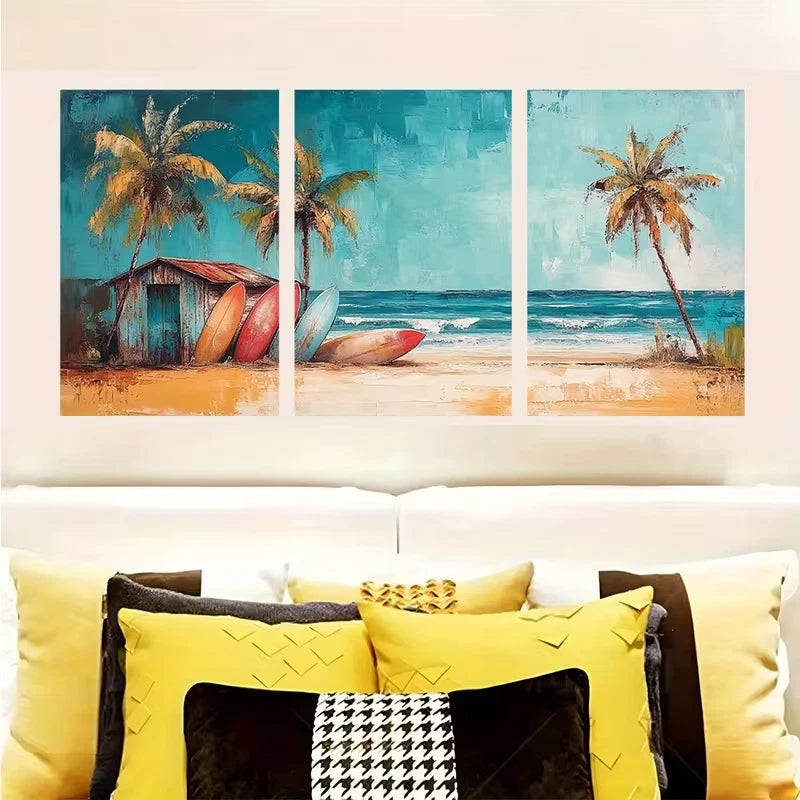 3pcs Surfboards Resting Against Shack Metal Print Ready to Hang Art